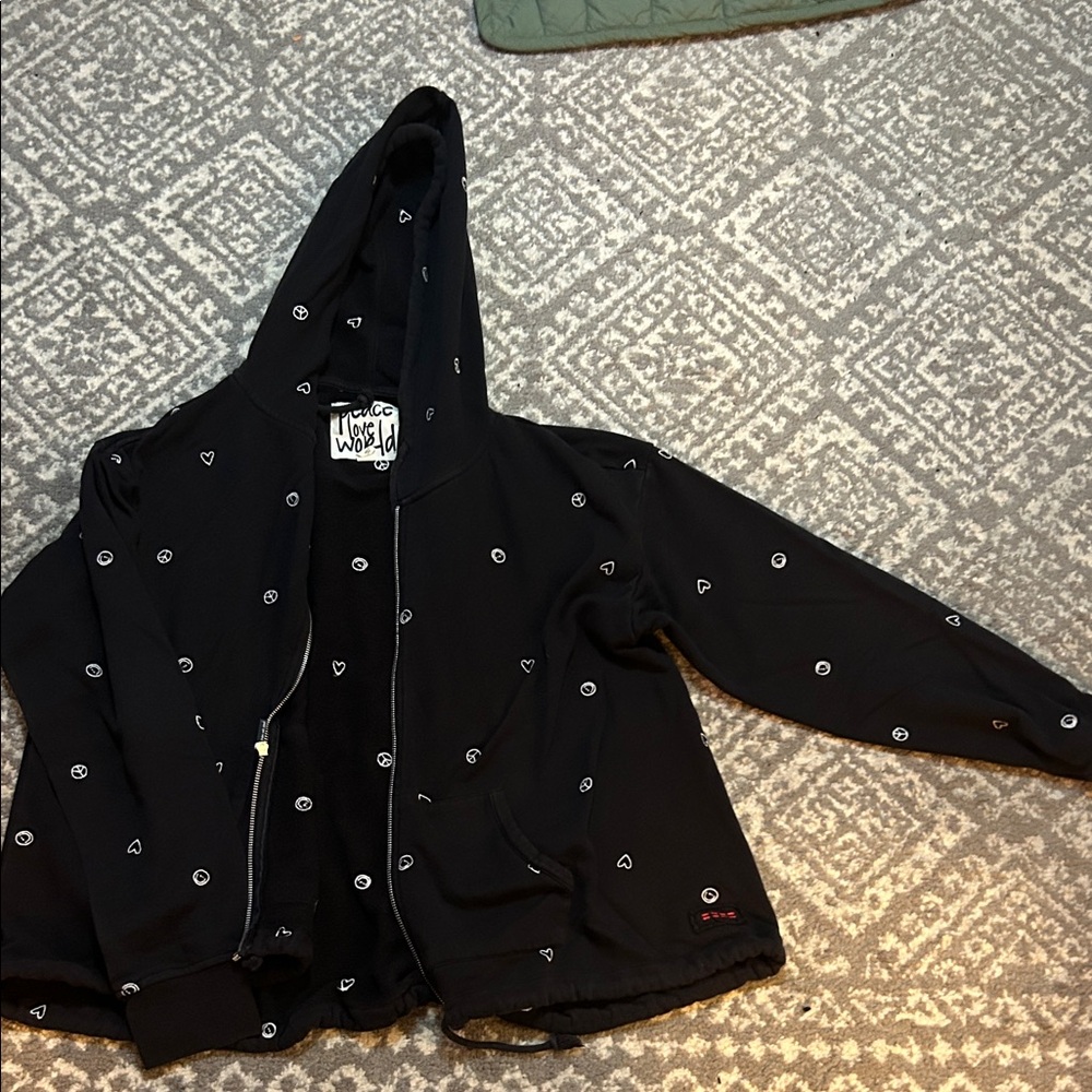 Peace Love World Black Hoodie with Peace Symbol